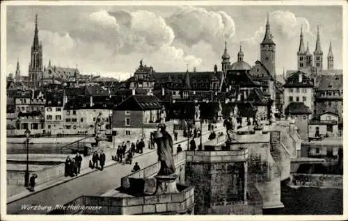 Ak Würzburg am Main Unterfranken, Alte Mainbrücke