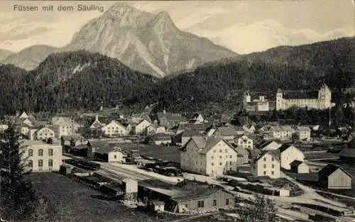 Ak Füssen im Allgäu, Teilansicht, Säuling