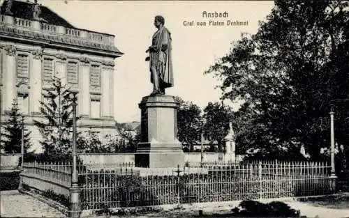 Ak Ansbach in Mittelfranken Bayern, Graf von Platen Denkmal