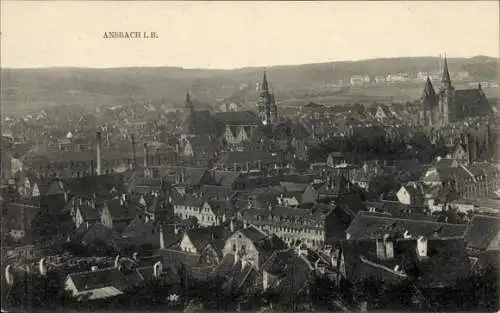 Ak Ansbach in Mittelfranken Bayern, Gesamtansicht, Kirchtürme