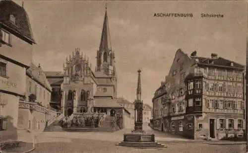 Ak Aschaffenburg in Unterfranken, Stiftskirche, Denkmal