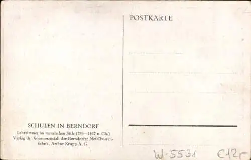 Ak Berndorf in der Eifel, Schulen, Lehrerzimmer, maurischer Stil, 786-1492 n. Chr.