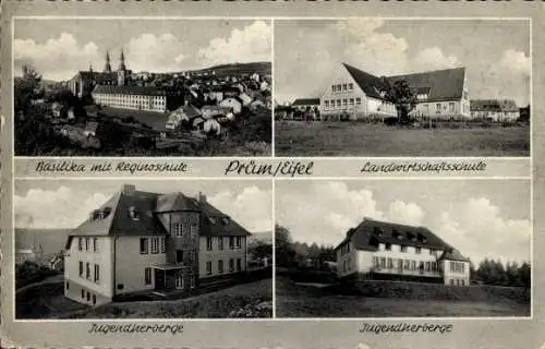 Ak Prüm in der Eifel, Landwirtschaftsschule, Basilika, Reginoschule, Jugendherberge