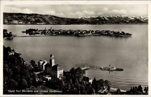 Ak Bad Schachen Lindau am Bodensee Schwaben, Hotel Bad Schachen, Panorama, Dampfer