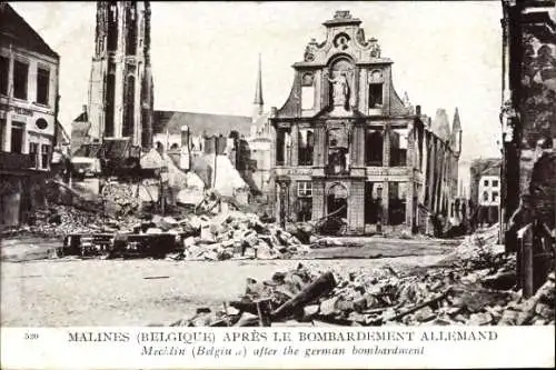 Ak Mechelen Malines Flandern Antwerpen Belgien, Apres le bombardement, Ruinen