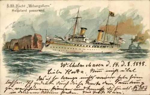 Präge Künstler Litho Siehl, J.G., Kaiserliche Jacht SMY Hohenzollern vor Helgoland