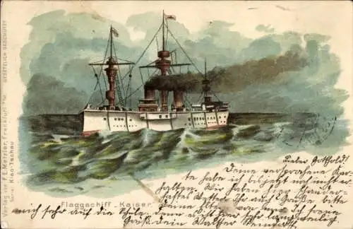 Litho Deutsches Kriegsschiff, SMS Kaiser, Flaggschiff, Kaiserliche Marine