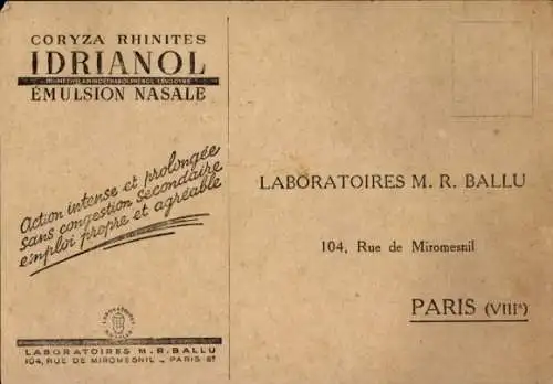 Ak Paris VIII, Laboratoires M. R. Ballu, Idrianol