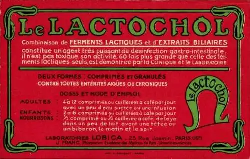 Ak Paris XVI, La Lactochol, Laboratoires Lobica