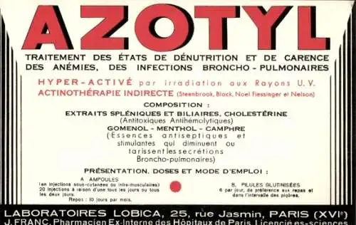 Ak Paris XVI, Azotyl, Laboratoires Lobica