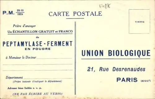 Ak Paris XVII, Union Biologique, Peptamylase Ferment