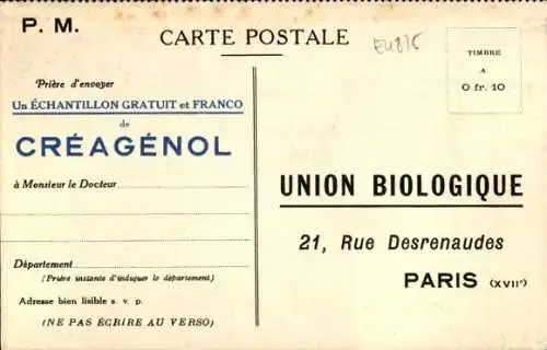 Ak Paris XVII, Union Biologique, Creagenol