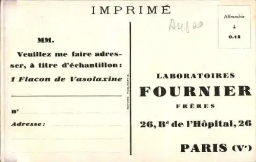 Ak Vasolaxine, Laboratoires Fournier Frères, Boulevard de l'Hôpital, Paris