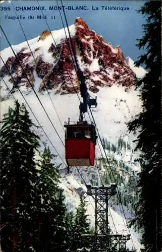 Ak Chamonix Mont Blanc Haute Savoie, Seilbahn in Fahrt