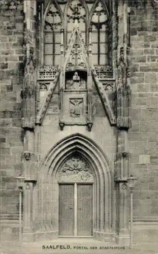 Ak Saalfeld an der Saale Thüringen, Portal der Stadtkirche