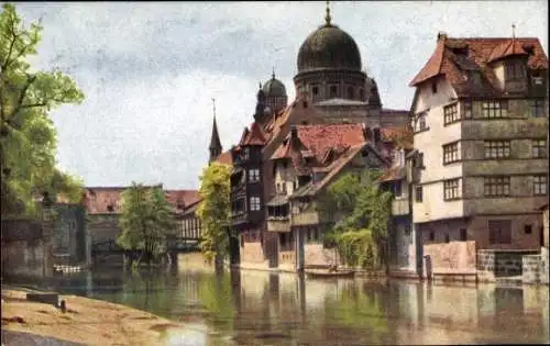 Künstler Ak Nürnberg, Synagoge, Insel Schütt