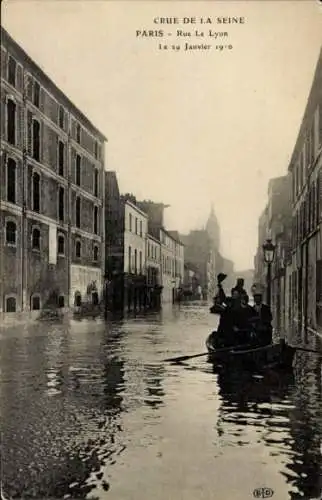 Ak Paris XII Reuilly, Rue de Lyon, Die Seine-Überschwemmung vom 29. Januar 1910