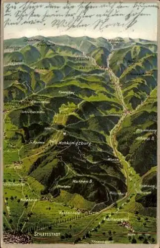 Landkarten Ak Orschwiller Orschweiler Elsass Bas Rhin, Hohkönigsburg, Schlettstadt, Hahnen