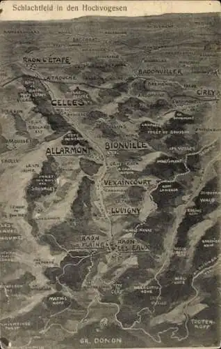 Landkarten Ak Bionville Lothringen Meurthe et Moselle, Schlachtfeld in den Hochvogesen, Cirey, Raon