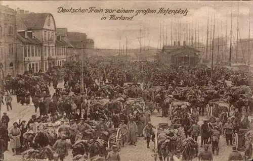 Ak Kurland Lettland, Deutscher Train, Großer Hafenplatz