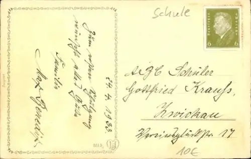 Ak Glückwunsch Einschulung, Junge mit Tafel, Elfen, Zuckertüte