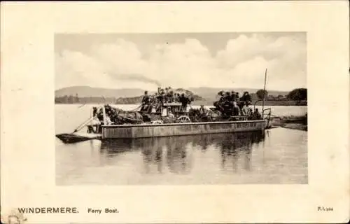 Ak Windermere Cumbria England, Ferry Boat, Pferde, Flussüberquerung