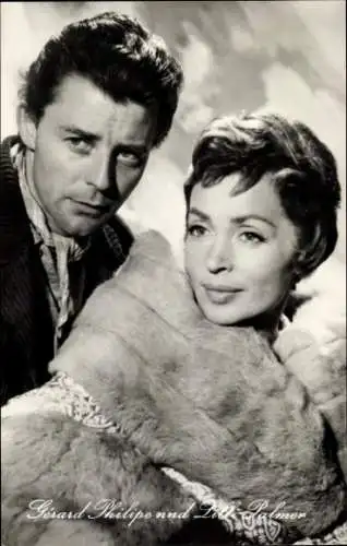 Ak Schauspieler Gerard Philipe, Schauspielerin Lilli Palmer, Portrait, Film Montparnasse 19