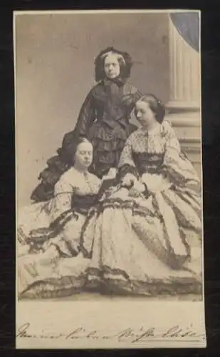 CdV Portrait Prinzessin Elisabeth v. Baden, geb. v. Württemberg, u. Töchter Elisabeth u. Leopoldine