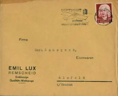 Briefumschlag Emil Lux Remscheid, Werkzeugfabrik, Lux Stahlschraubenschlüssel