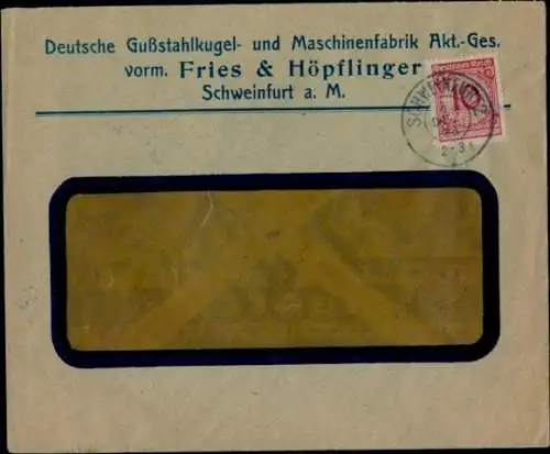 Briefumschlag Reklame Deutsche Gußstahlkugel- und Maschinenfabrik AG vorm. Fries & Höpflinger