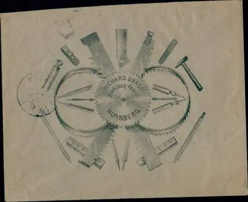 Briefumschlag Reklame Werkzeug-Fabrik Richard Brass, Nürnberg