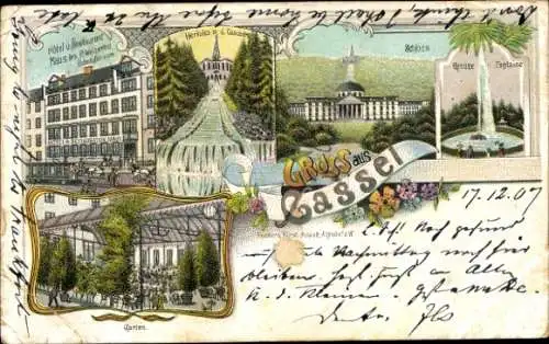 Litho Kassel in Hessen, Schloss Wilhelmshöhe, Hotel-Restaurant Maus