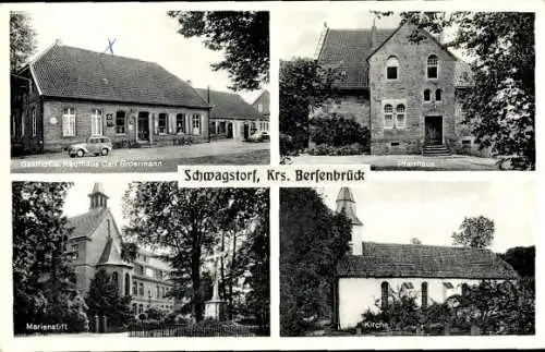 Ak Schwagstorf Fürstenau Niedersachsen, Gasthof, Pfarrhaus, Marienstift, Kirche