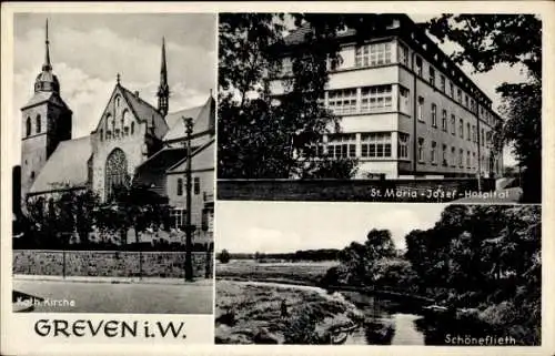 Ak Greven in Westfalen, Katholische Kirche, St. Maria-Josef-Hospital, Schöneflieth