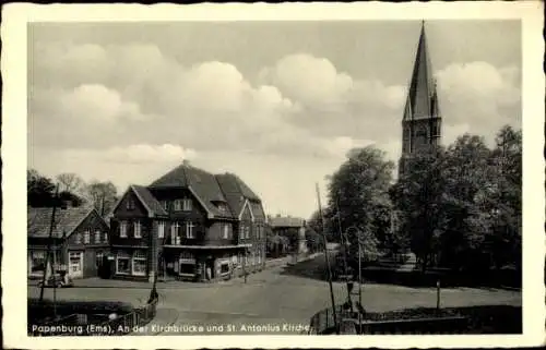 Ak Papenburg im Emsland, Kirchbrücke, St. Antonius Kirche