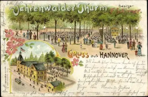 Litho Hannover in Niedersachsen, Vahrenwalder Turm, Bes. F. Schirmer