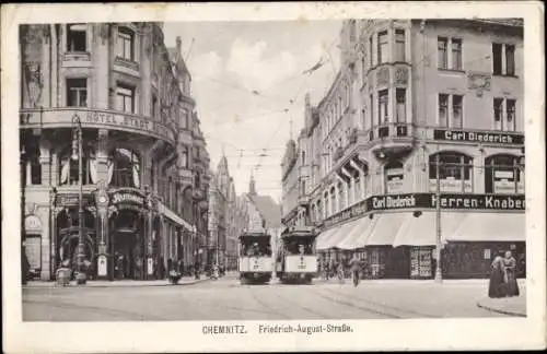 Ak Chemnitz in Sachsen, Friedrich August-Straße, Straßenbahnen, Hotel Stadt Gotha