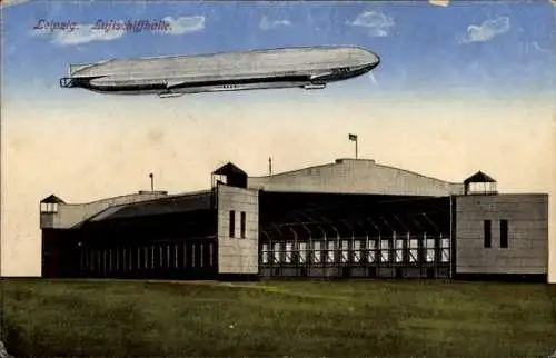 Ak Leipzig in Sachsen, Zeppelin, Luftschiffhalle