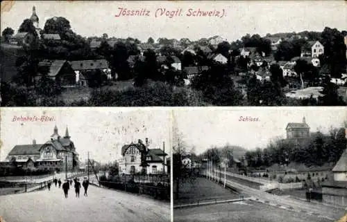 Ak Jössnitz Jößnitz im Vogtland, Schloss, Bahnhofshotel