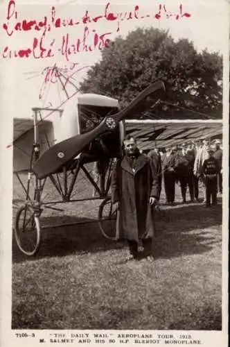 Ak Pilot M. Salmet mit seinem Bleriot Monoplan, The Daily Mail Aeroplane Tour 1913