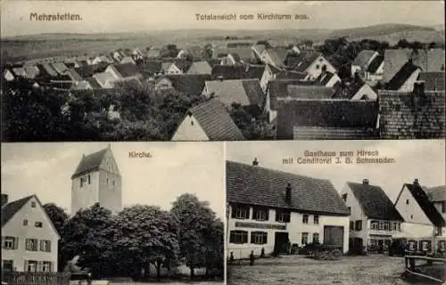 Ak Mehrstetten Schwäbische Alb Württemberg, Kirche, Gasthaus zum Hirsch