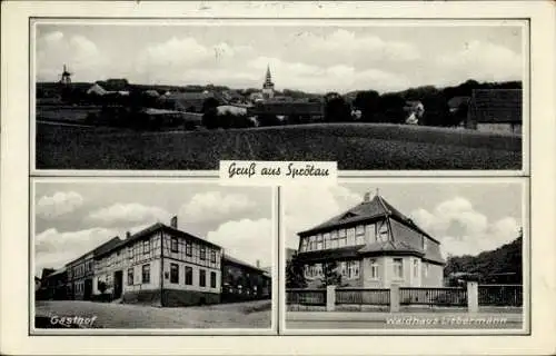 Ak Sprötau Thüringen, Waldhaus Liebermann, Gasthof, Totalansicht, Feld, Kirche