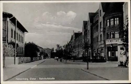 Ak Falkenberg an der Elster, Bahnhofstraße, Berliner Cafe