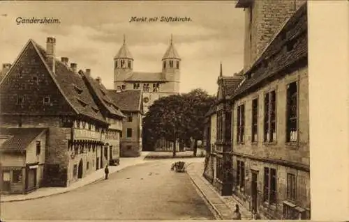 Ak Bad Gandersheim am Harz, Markt mit Stiftskirche