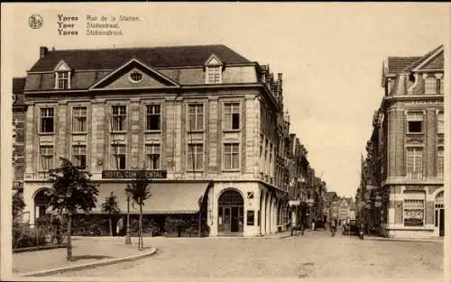 Ak Ypres Ypern Westflandern, Rue de la Station, Hotel Continental