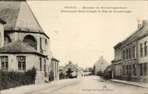 Ak Watou Westflandern, Klooster en Rousbruggestraat, Pensionnat Saint Joseph et Rue de Rousbrugge