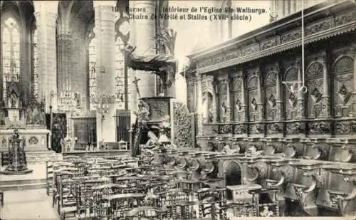 Ak Furnes Veurne Westflandern, Interieur de l'Eglise Ste-Walburge, Chaire de Verite et Stalles