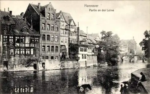 Ak Hannover in Niedersachsen, Leine, Brücke, Pferd