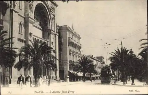 Ak Tunis, Tunesien, Avenue Jules Ferry, Straßenbahn