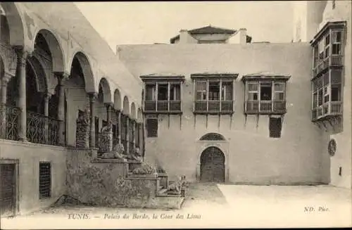 Ak Tunis, Palais di Bardo, der Hof der Löwen